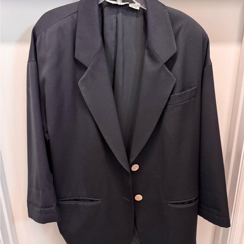 Vintage Anne Klein II Blazer Jacket 90’s Black Wool L Lrg Large Single Breasted